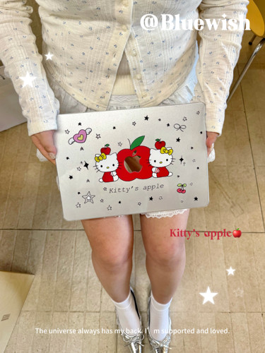 Bluewish《红苹果kitty》ins满天星进口pc亮面透明硬壳防刮花适用于Macbook苹果neo电脑air13寸pro14寸保护壳