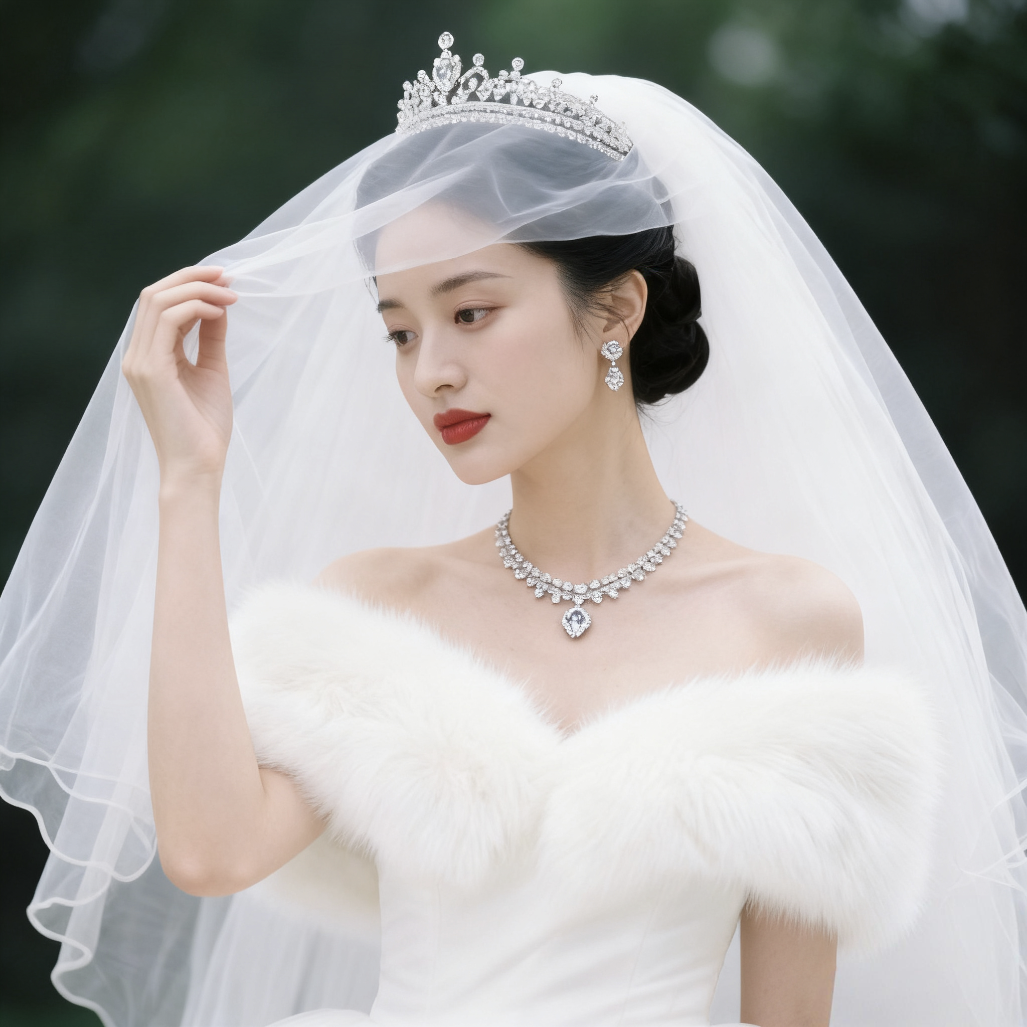 2025新款婚纱一字披肩女秋冬仿狐狸毛皮草斗篷新娘礼服旗袍外搭