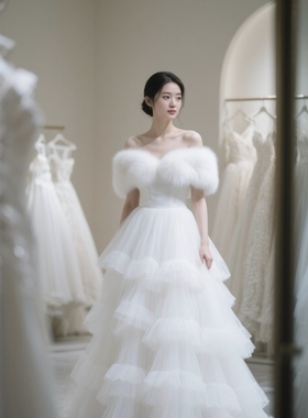 婚纱披肩冬季2025新款高端皮草仿狐狸毛新娘婚礼旗袍礼服外搭毛绒