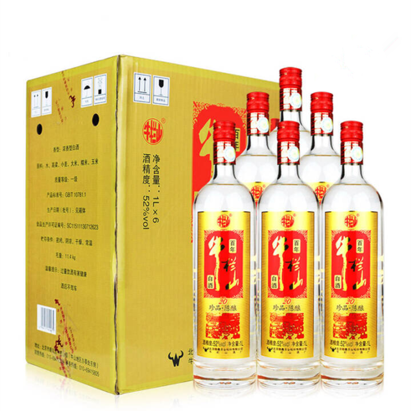 牛栏山二锅头珍品陈酿20年土豪金52度红标1L*6瓶浓香型白酒整箱装