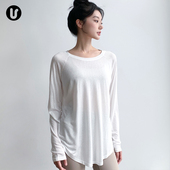 开叉运动上衣女宽松跑步骑行瑜伽罩衫 透气速干T恤健身服休闲长袖