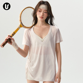 普拉提t恤宽松健身上衣网球羽毛球套装 运动短袖 女速干瑜伽服罩衫