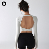 运动上衣普拉提训练高级紧身健身长袖 带胸垫瑜伽服女套装 美背新款