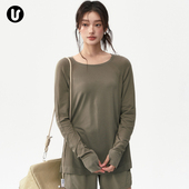 健身服长袖 宽松户外跑步棕色运动上衣普拉提训练瑜伽服T恤 女秋季