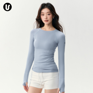 普拉提训练服健身长袖 圆领修身 瑜伽服t恤女跑步速干运动上衣套装