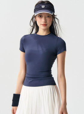 运动短袖女速干瑜伽t恤跑步普拉提训练服健身上衣羽毛球网球套装