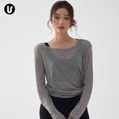 Umeko网纱运动上衣女新款 t恤普拉提训练健身服 宽松速干瑜伽服罩衫