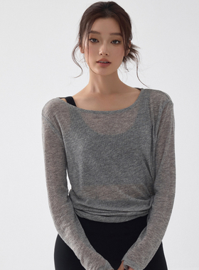 Umeko网纱运动上衣女新款宽松速干瑜伽服罩衫t恤普拉提训练健身服