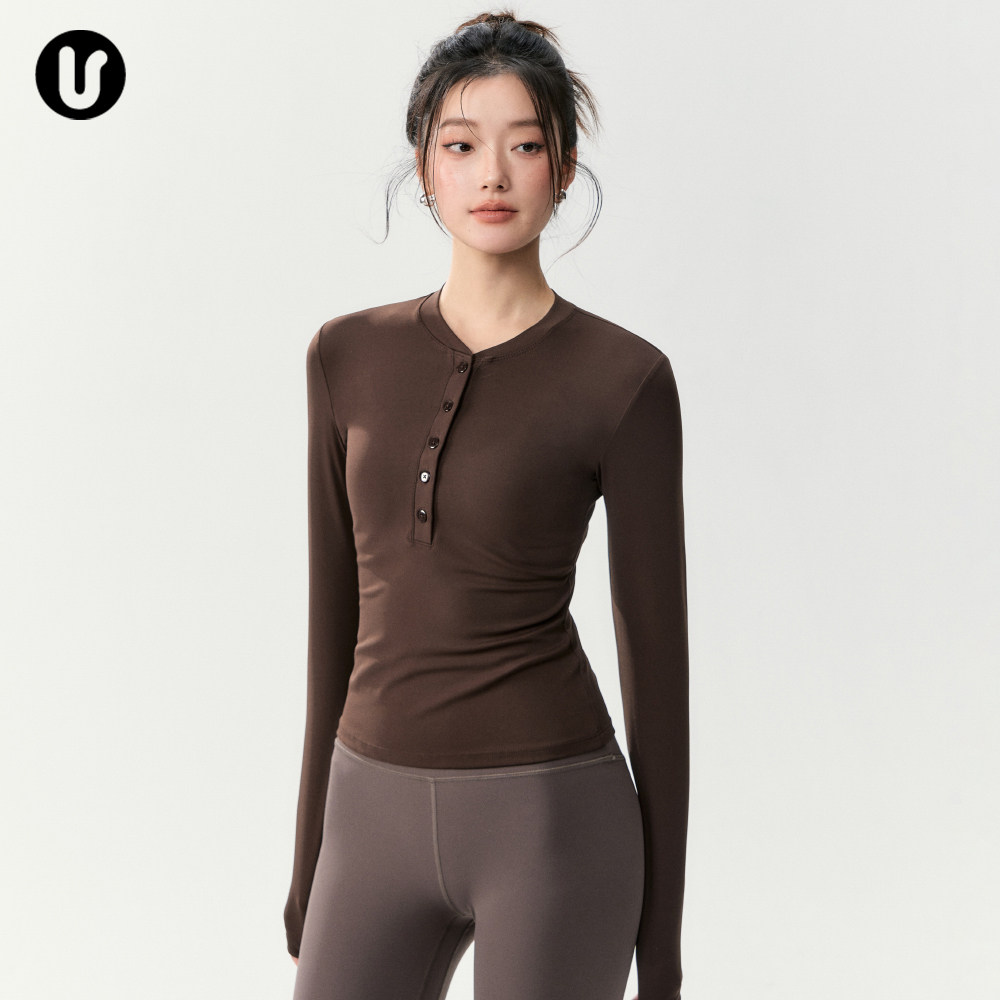 运动上衣女新款修身亨利领瑜伽服长袖打底训练服跑步休闲健身T恤,运动服/休闲服装,健身衣,淘宝优惠券,粉丝福利购,淘宝优惠卷