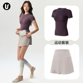 紫色上衣跑步普拉提训练健身t恤夏 速干瑜伽服短袖 运动套装 女新款