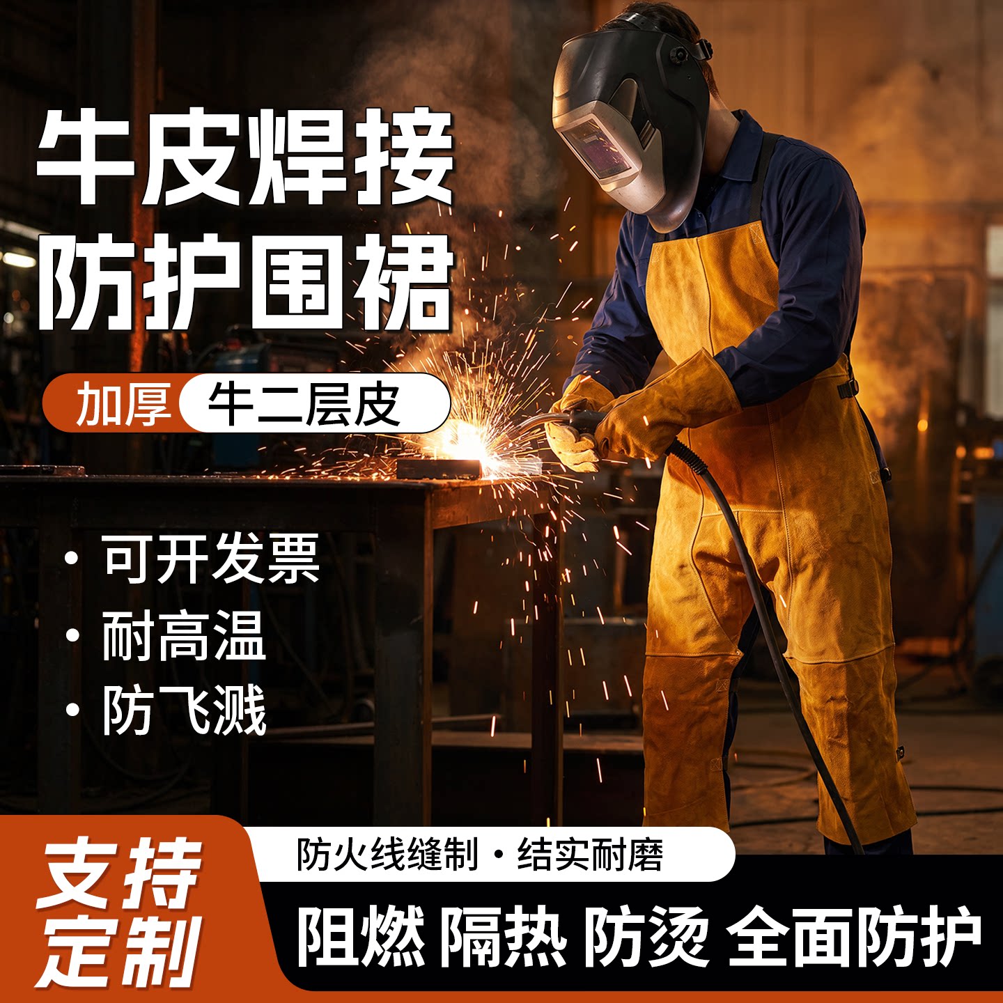 牛皮电焊阻燃服焊接防护服加厚防烫隔热耐磨阻燃工作服全皮背带裤