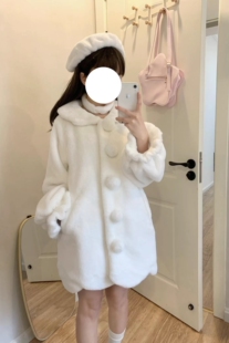 雪绒绒长短款外套颈饰帽子三件套全款北极星lolita纯色百搭双层绒