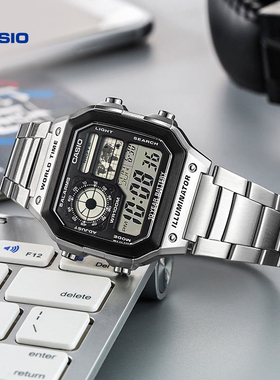 卡西欧旗舰店小方块电子手表男女款学生初高中AE-1200WH官网正品