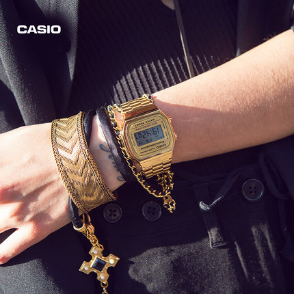 卡西欧旗舰店A168WGG防水学生电子小金表男官方正品石英指针casio