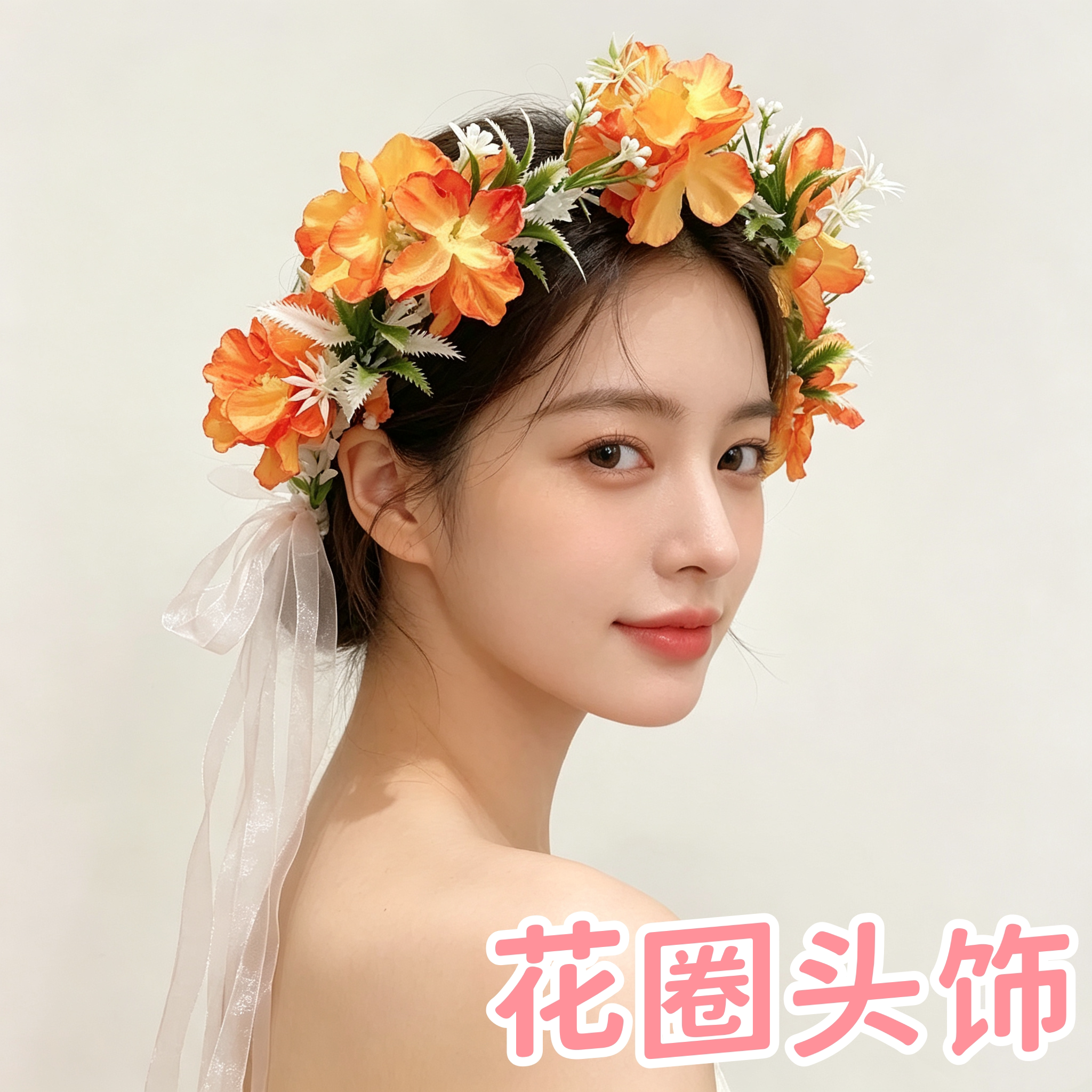 花圈头饰超仙森系仿真发带头饰飘发饰
