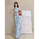 简约气质优雅连衣裙 青花瓷肌理面料无袖 新中式 修身 清仓