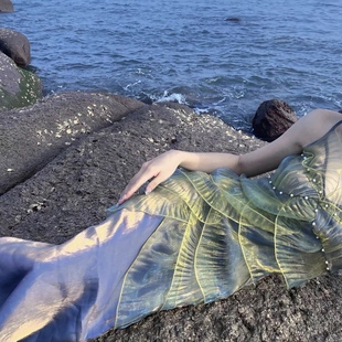 月姬重工珍珠渐变紫贝美人鱼裙吊带裙