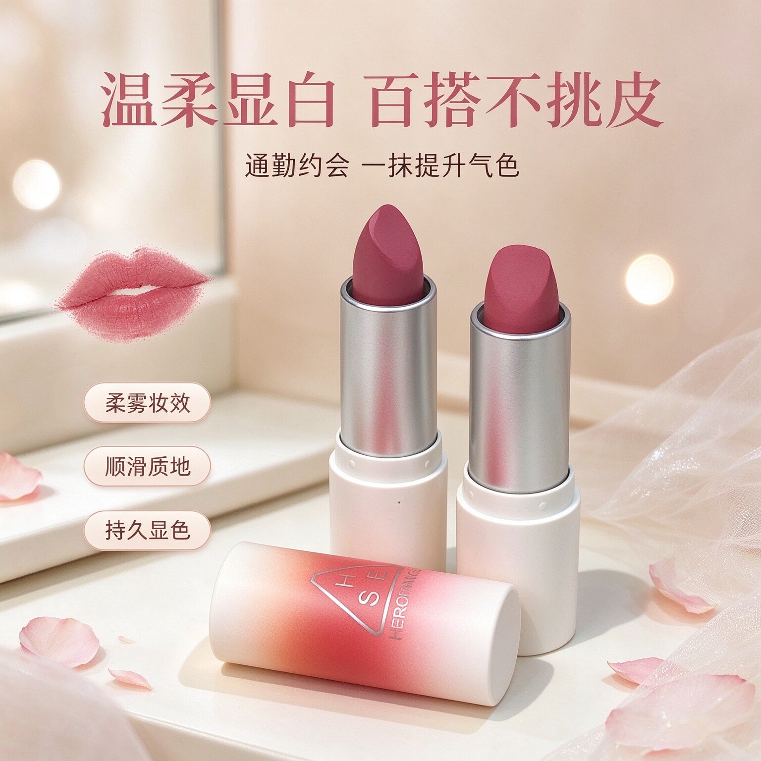 HERORANGE纱感绒雾哑光口红雾面丝绒显色持妆提气色温柔显白唇膏
