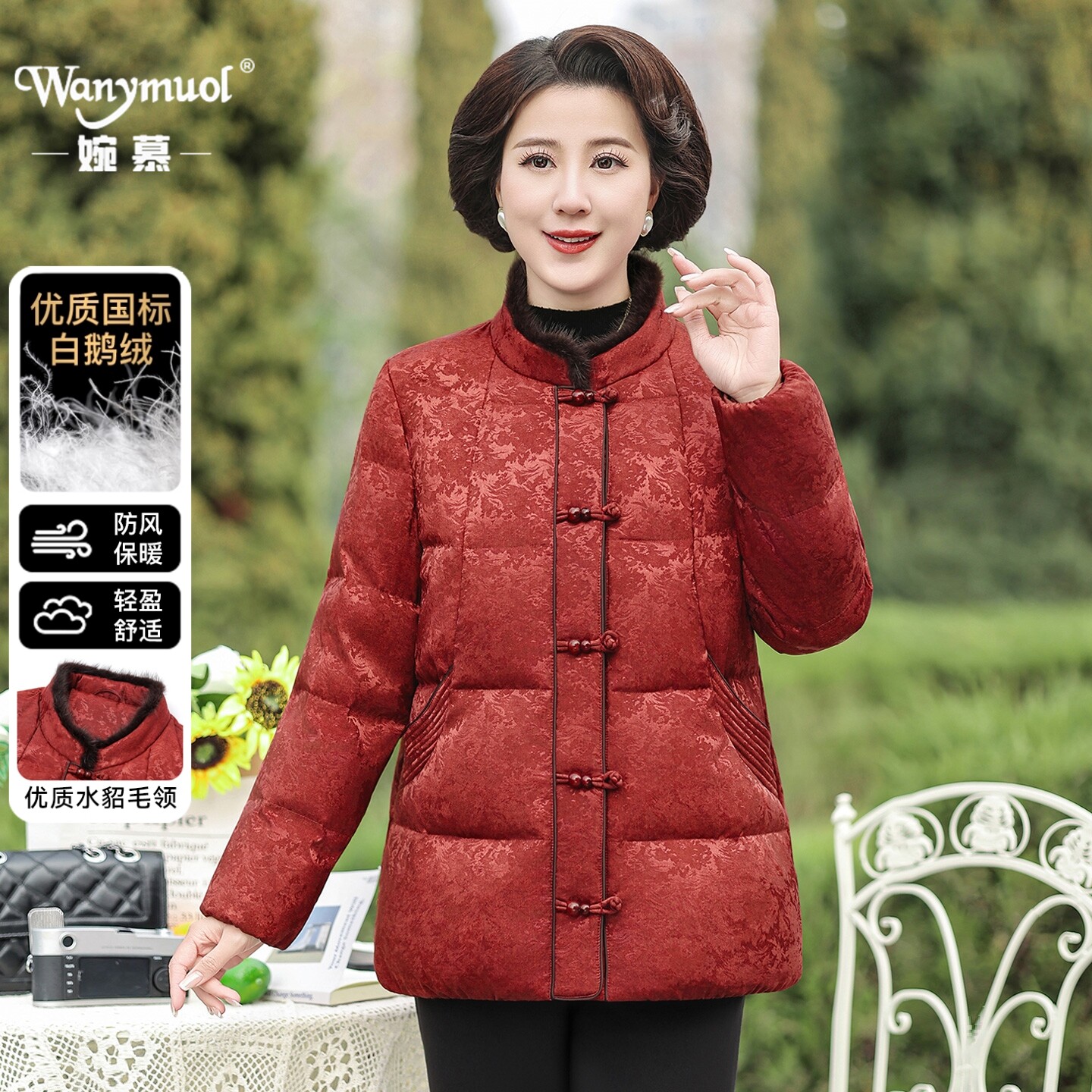 品牌妈妈鹅绒服冬季羽绒服中老年女装喜庆新年衣中长款保暖外套