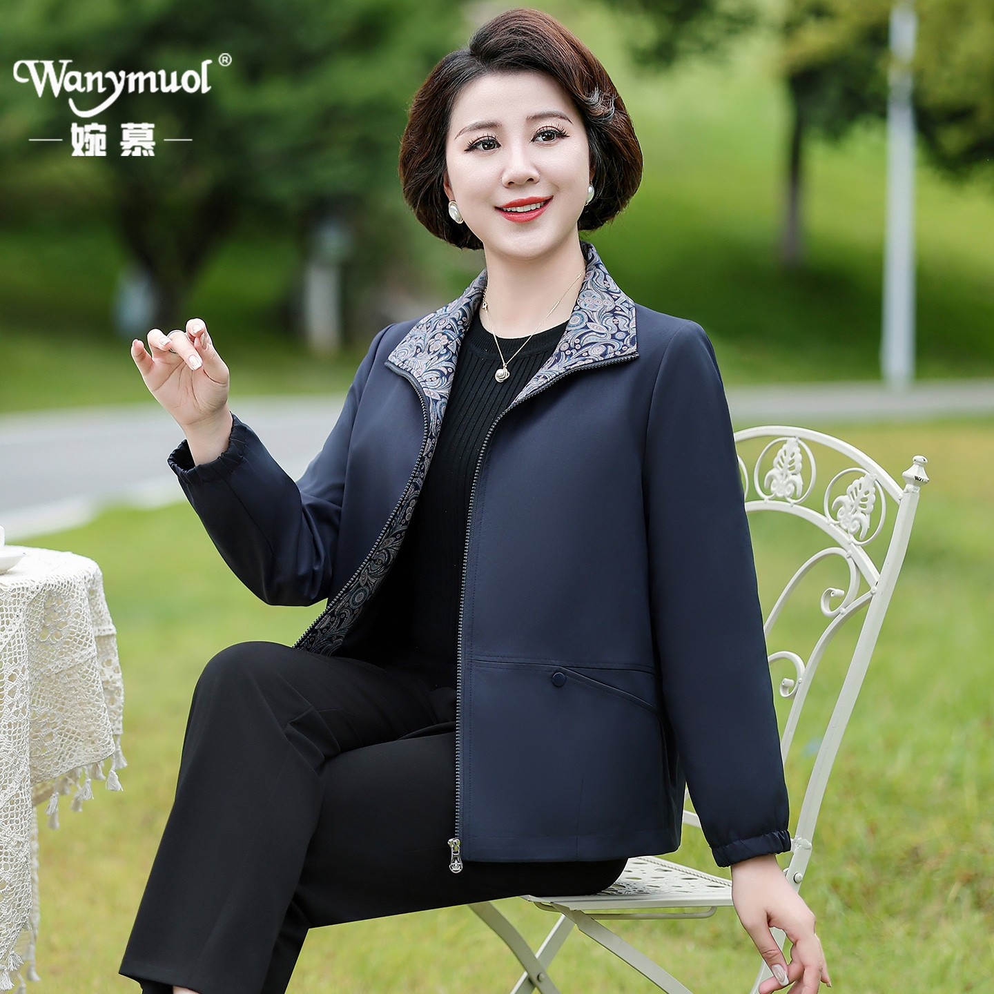 奶奶春秋装外套百搭时尚夹克中老年女装短款外套洋气奶奶风衣上衣