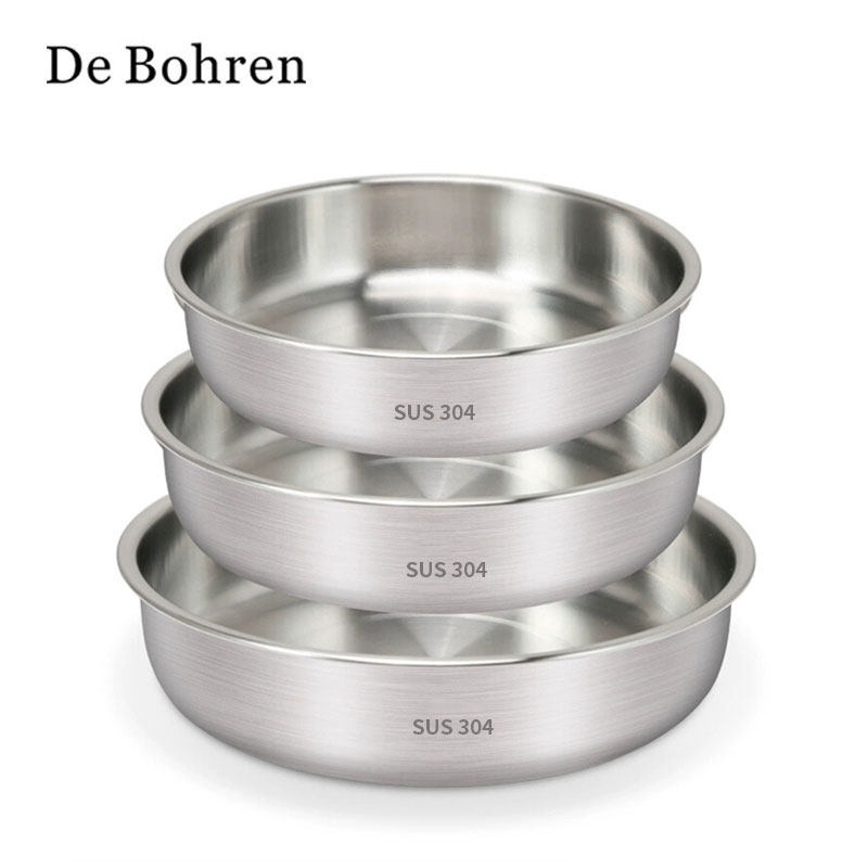 DeBohren304不锈钢蒸盘家用圆形平底蒸糕盆加厚加深盘子蒸鱼圆盘