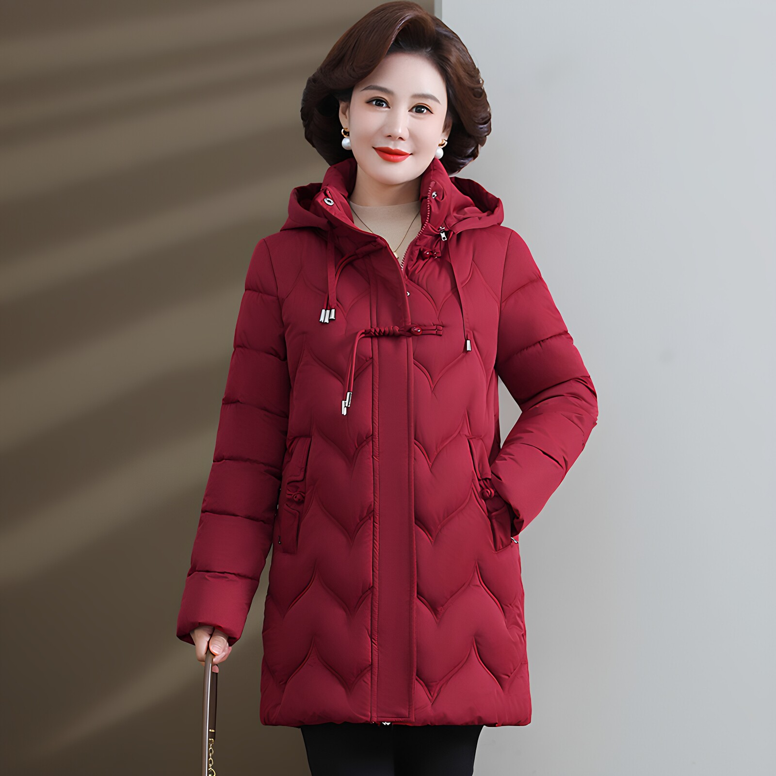 冬季女新中式加厚中长款羽绒棉服