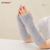 2025秋冬新款 子 毛绒半指手套女冬保暖毛毛露指半截学生写字加厚袖