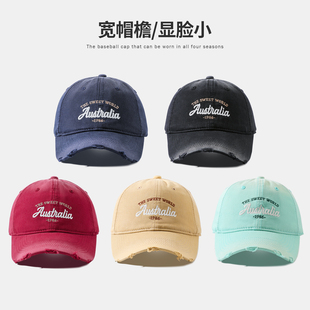 韩系ins字母刺绣破洞棒球帽女宽帽檐大脸显脸小鸭舌帽大头围帽子