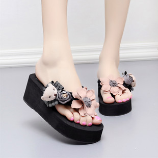 外穿百搭韩版 新款 凉拖鞋 时尚 潮 增高防滑坡跟厚底人字拖女夏季