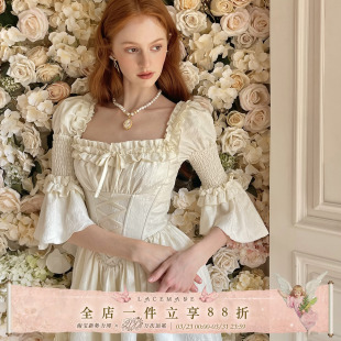 复古宫廷设计感白色连衣裙腰封早秋套装 LaceMade 法式 摇篮 天使