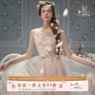 Lacemade 路易十四的玫瑰 秀场复刻浪漫法式仙女裙粉色网纱连衣裙