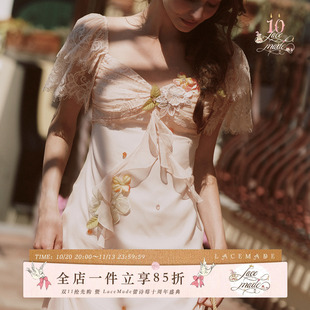 LaceMade 落樱橙花 法式温柔仙女裙长款雪纺轻盈连衣裙女夏季通勤