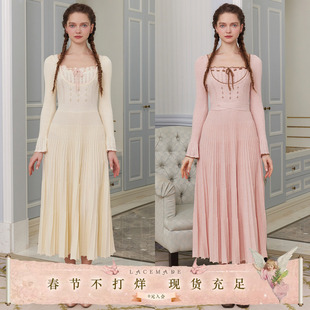 LaceMade 弥仙三重奏 法式重工针织修身大摆打底内搭长款连衣裙冬