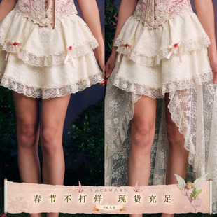 LaceMade 花精灵 法式甜美少女感短款蕾丝半裙两穿小个子A字裙夏