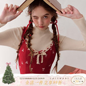 LaceMade 少女俏皮蝴蝶结红色收腰连衣裙节日氛围感 莓莓报社 法式