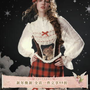 木偶猫 甜辣鱼骨胸衣格纹半裙套装 圣诞夜 圣诞套装 法式 LaceMade