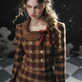 英伦学院风美拉德格子毛呢外套半裙套装 法式 幻梦马戏团 LaceMade
