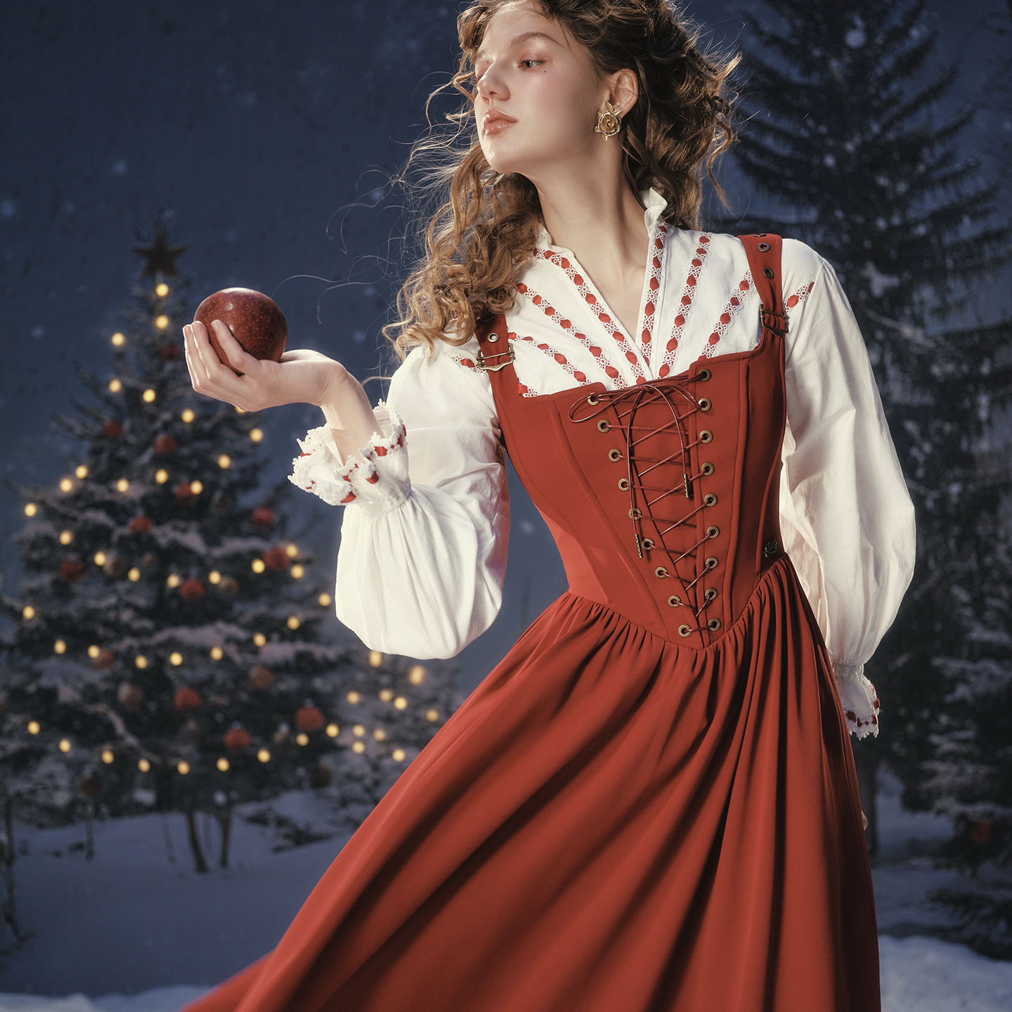 LaceMade 红箭客 法式复古风绑带显瘦日常通勤长款红色吊带连衣裙