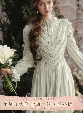 LaceMade 森森絮语 法式复古设计感纯棉长袖连衣裙内搭长裙秋冬女