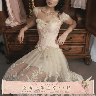 洛可可风甜美少女吊带鱼骨胸衣花瓣上衣女 法式 LaceMade 古典花瓣