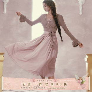 少女针织弹力吊带裙紫色连衣裙长款 法式 春夏 粉雾芭蕾 LaceMade