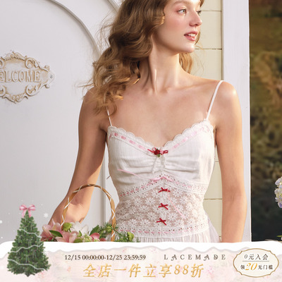 LaceMade 小圣女果 法式甜美吊带白色连衣裙长款收腰度假裙夏季女