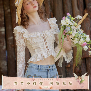 LaceMade 法兰西美人 法式复古田园风设计感蕾丝镂空绑带衬衫小衫