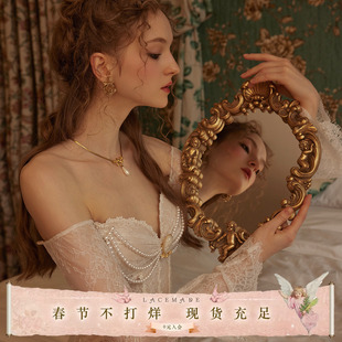LaceMade 洛斯羽翼 设计感重工复古法式蕾丝珍珠宫廷鱼骨连衣裙