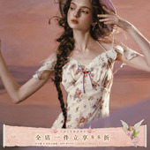 复古浪漫小飞袖 法式 印花裙高腰显瘦肌理连衣裙 繁星紫藤 LaceMade