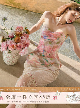 LaceMade 提香花镜 法式甜美浪漫油画感蕾丝鱼骨胸衣半裙套装夏女