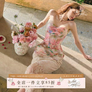 LaceMade 提香花镜 法式甜美浪漫油画感蕾丝鱼骨胸衣半裙套装夏女