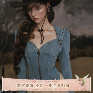 鱼骨上衣百搭修身 LaceMade 牛仔设计感蓝色长袖 法式 外套 丹宁骑士