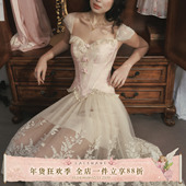 法式 LaceMade 古典花瓣 洛可可风甜美少女吊带鱼骨胸衣花瓣上衣女