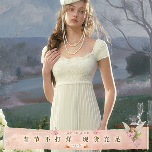 LaceMade 阿尔忒弥斯 法式宫廷风重工白色针织连衣裙帝政裙长款女